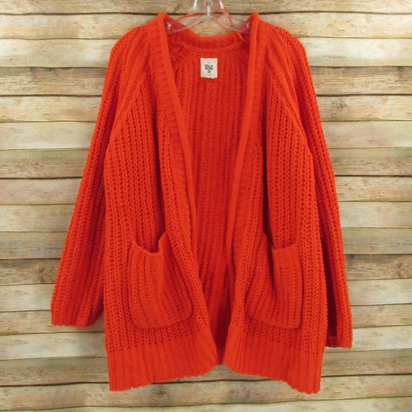 Billabong Sweaters - Billabong Chenille Open Front Orange Sweater L